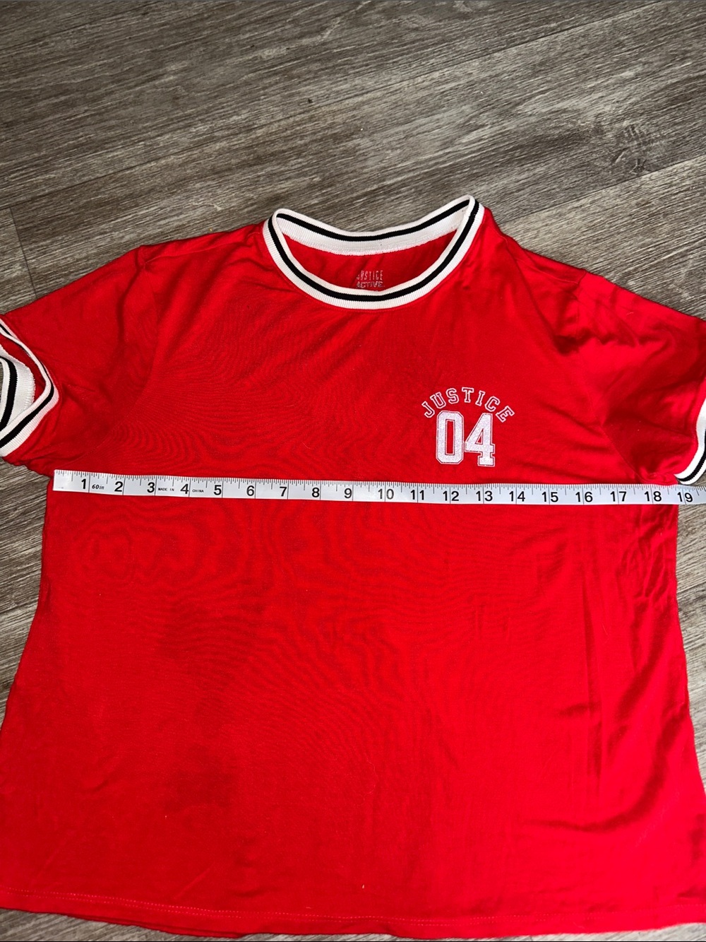 Justice Red Ringer Tee with Black & White Trim and '04 Chest Detail - Picture 6 of 8